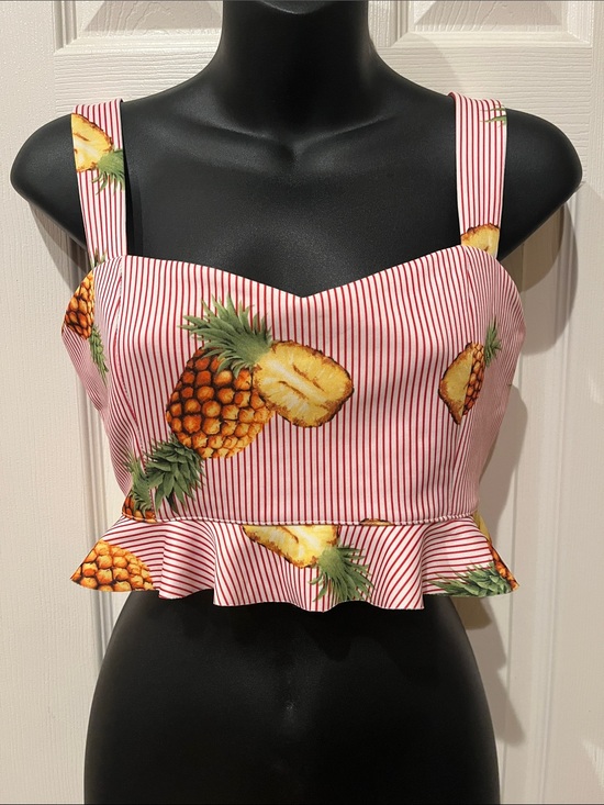 Forever 21 Tops - Forever 21 Hot Pink Striped Pineapple Peplum Crop Top
